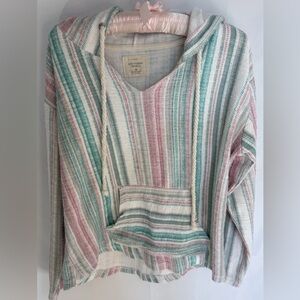 Southern Spirit Baja Hoodie Pastel Pink Green White Rope Drawstring Womens Med